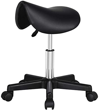 Yaheetech Black PU Leather Swivel Hydraulic Saddle Stool Adjustable Gas Lift Bar for Spa Salon Manicure Tattoo with Wheels