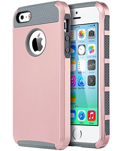 iPhone SE Case, BENTOBEN Ultra Slim Fit Dual Layer Hybrid Rugged Hard PC Cover Soft TPU Bumper Shockproof Protective Case for iPhone SE, Rose Gold/Gray