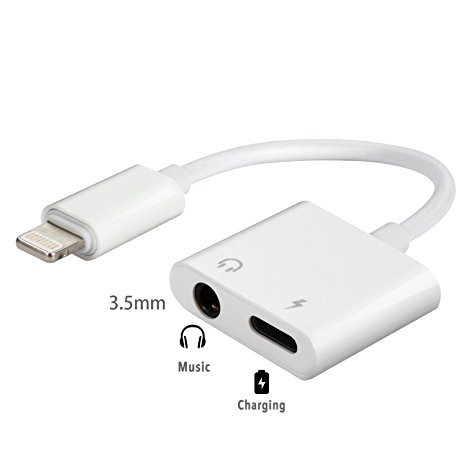 2 in 1 Lightning to 3.5mm Audio Adapter, Headphone Jack Adapter for iPhone 7/7 Plus,supports IOS 10.3.,lightning to 3.5 mm adapter 2 in 1, Charge & Listen at the same time ( Without Phone Answer Function ) (white)