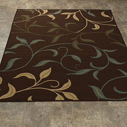 Ottomanson Contemporary Leaves Design Modern Area Rug, 5' W x 6'6" L, Choclate