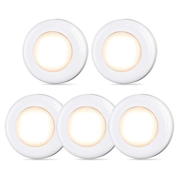 Tap Light, Push Light, STAR-SPANGLED 4 LED Touch Light, Closet Light Battery Powered, Stick-on Anywhere Puck Lights with Traceless Adhesive for Cabinet, Stair, Bedroom, Kitchen (Warm White, 5 Pack)