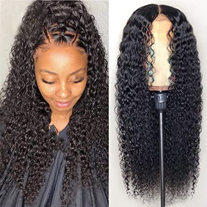 8A Glueless Curly Lace Front Human Hair Wigs for Black Women Peruvian Curly Frontal Wig Pre Plucked 150% Density Kinky Curly Lace Wig with Baby Hair Queen Plus Hair (22inch, curly wig)