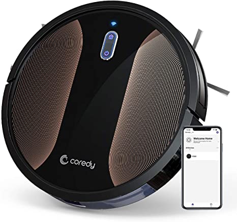 Coredy R580 Robot Vacuum Cleaner, 3-in-1 Vacuuming Sweeping and Mopping, Wi-Fi, App Controls, 2000pa Strong Suction,Virtual Boundary Supported, Slim, Quiet Robotic Cleaner Cleans Hard Floor to Carpet