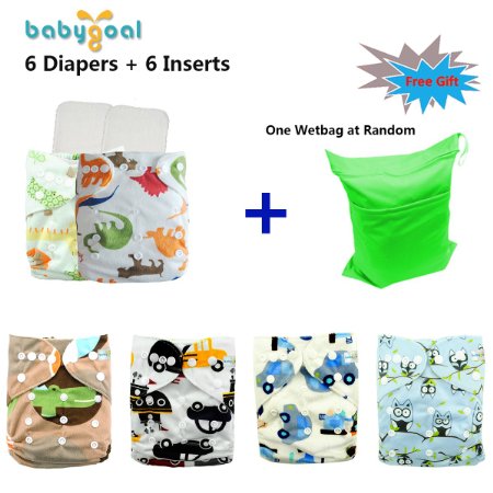 Babygoal Baby Reuseable Washable Pocket Cloth Diaper 6pcs 6 Inserts 6fb11