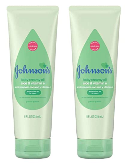 Johnsons Baby Creamy Oil Aloe Vera & Vitamin-E 8 Ounce (236ml) (2 Pack)