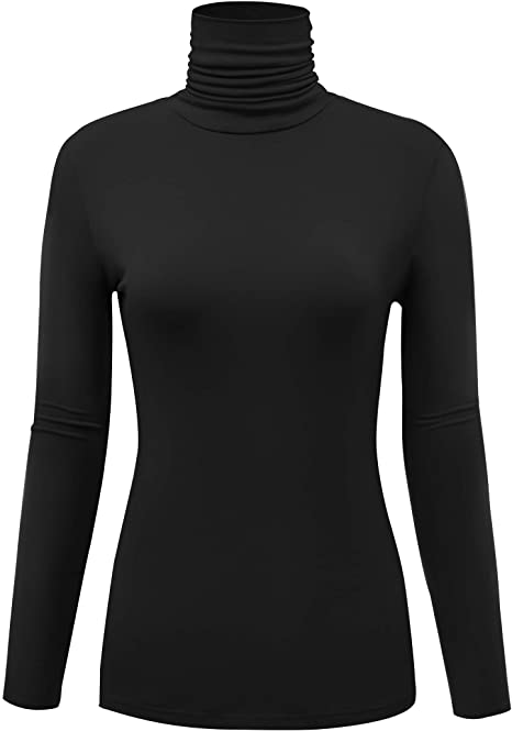 AUHEGN Women's Long Sleeve Short Sleeve Lightweight Turtleneck Top Slim Fit Pullover T-Shirt (S-XXL)