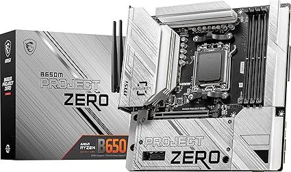 MSI B650M Project Zero Gaming Motherboard (Supports AMD Ryzen 7000 Series Processors, AM5, DDR5, PCIe 4.0, M.2 Slots, SATA 6Gb/s, USB 3.2 Gen 2, HDMI/DP, Wi-Fi 6E, 2.5Gbps LAN, mATX)