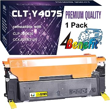 (1-Pack) 4Benefit (1xYellow) Compatible CLT-407S Toner Cartridge Work for CLT-Y407S CLT-407S Y407S for Used in CLX-3185FW 3185N CLP-320N CLP-321N CLP-325W Printer