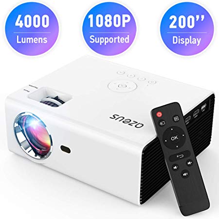 AZEUS RD-822 Video Projector, 4000 Lumen 1920x1080 Supported with Built-in HiFi Sound Speaker, Compatible with PS4, HDMI, VGA, USB, Laptop, Phone, TV Box, Mini Portable HDMI Projector [2019 Model]