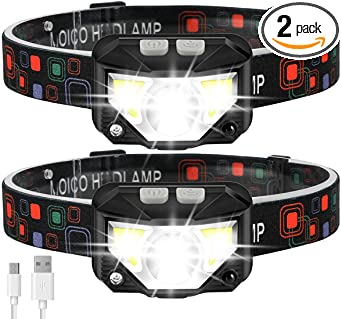 Headlamp Rechargeable, MOICO 1100 Lumen Super Bright LED Head Lamp Flashlight with White Red Light, 2 Pack Motion Sensor Waterproof Head Lights, 8 Modes Headlight for Outdoor Camping Fishing Running