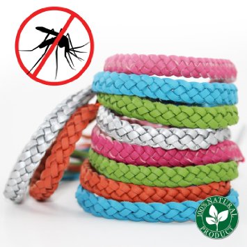 Mosquito Repellent Leather Braided Bracelet - 100% Natural Insect Repeller 10 pack, DEET Free, No Spray Pest Control Safe For Babies, Kids, Adults. Perfect for Outdoor and Indoor. Multicolor