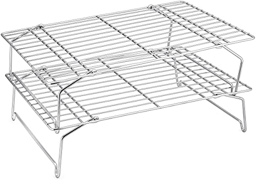 Cooling Rack Set, P&P CHEF 2-Tier Stackable Stainless Steel Wire Racks for Baking Cooking Cooling Roasting, Collapsible & Heavy Duty, Oven & Dishwasher Safe (15’’x10’’)