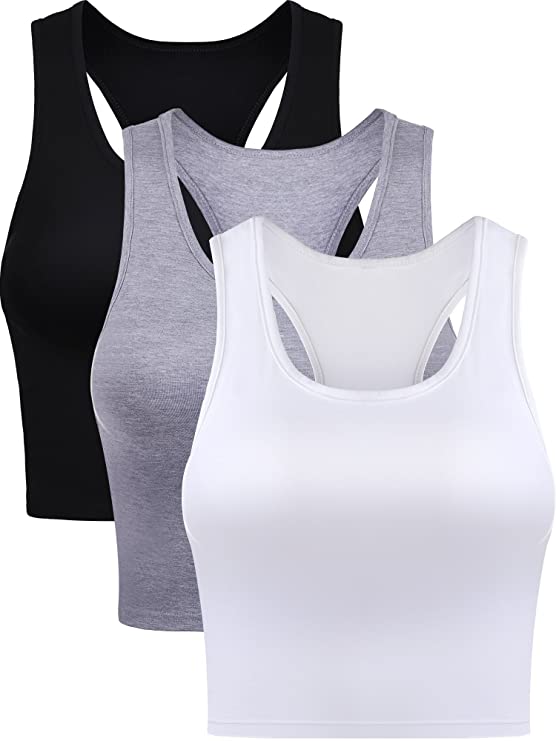 Boao 3 Pieces Women's Cotton Basic Sleeveless Racerback Crop Tank Top Sports Crop Top for Daily Wearing