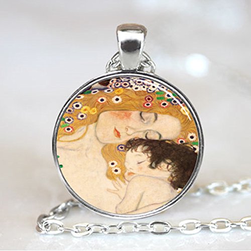 Mother and Child Necklace, Gustav Klimt Pendant, Gustav Klimt Jewelry (PD0436S)