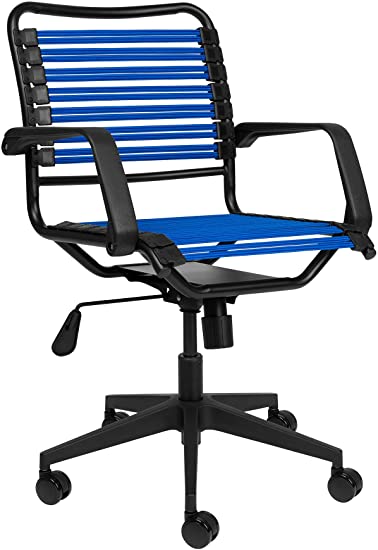 Bungee Office Task Chair, with Flat Elastic Bungie Straps, Adjustable Height (Blue)