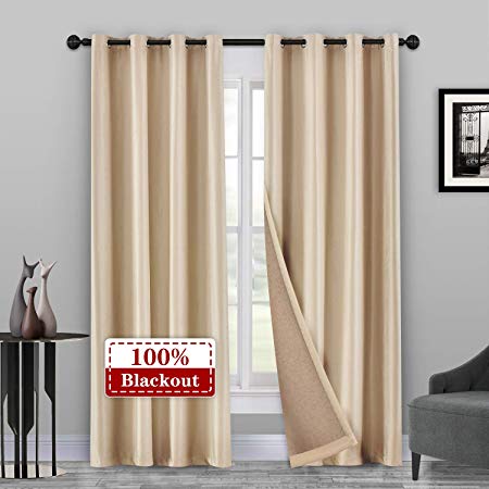 Cornhusk Beige Velvet 100% Blackout Curtains 96 inches Long for Living Room, Grommet Top Thermal Insulated Bedroom Curtain,1 Panel 72" W x 96" L, Window Treatment Draperies