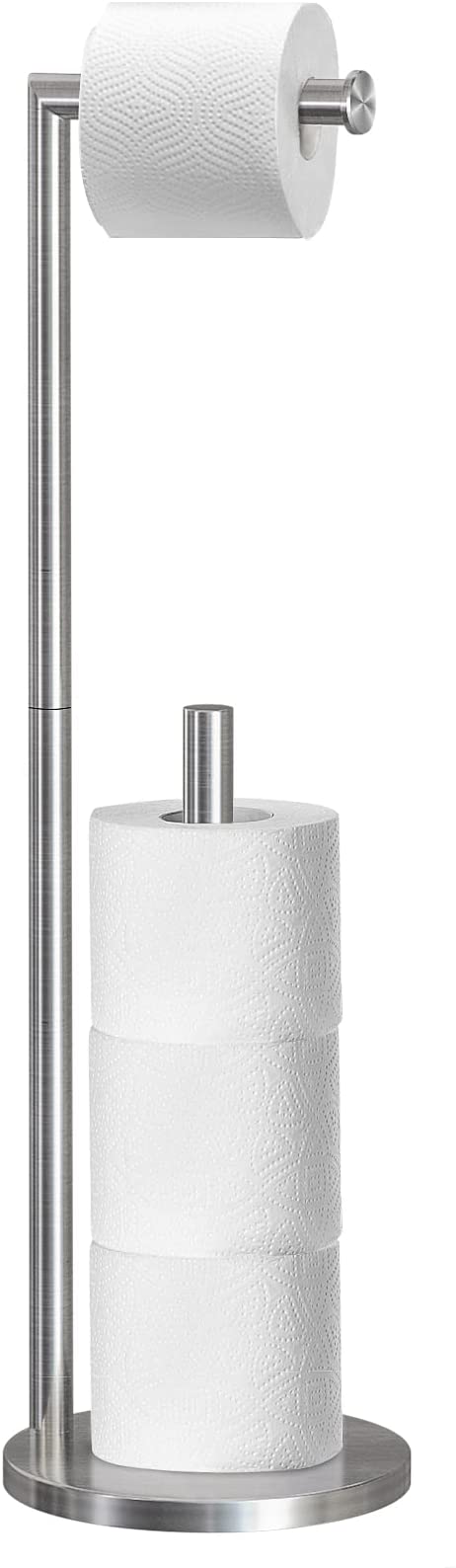 Free Standing Bathroom Extra Toilet Paper Holder Stand for 3-4 Jumbo Rolls, Stainless Steel Tissue Rustproof Paper Roll Dispenser Storage with Reserve Function