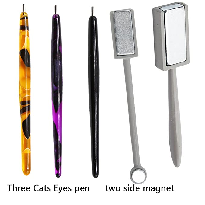 Minejin Nail Art Cat Eyes Magnetic Pen Stick Set for 3D DIY Paint Magic Nails Polish Magnet Manicure Tool 5 Pcs