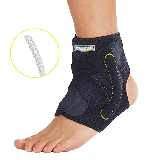 Bracoo Ankle Brace, Dual Stabilizer Splints for Firm Support, with Breathable Neoprene Sleeve for Accelerated Recovery (Ankle Stabilizer (L/XL), Black)