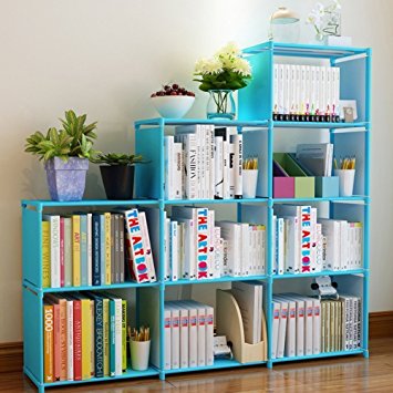 9-Cube DIY Children's Bookcase 30 inch Adjustable Bookshelf Organizer Shelves Unit, Folding Storage Shelves Unit (Blue)