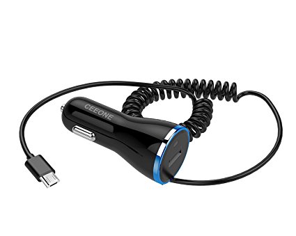 Micro USB Car Charger, CeeOne Universal USB 12W Car Charger Built-in 6ft Micro USB cable for Samsung Galaxy, HTC, Sony, Nexus, Motorola, LG, Huawei, Android Devices and More (Black Blue Edge)