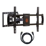 ECHOGEAR Full Motion Articulating TV Wall Mount Bracket for most 37-70 inch LED LCD OLED and Plasma Flat Screen TVs with VESA patterns up to 600 x 400 - 16 Arm Extension Tilt Swivel and Rotation Adjustment - Includes 6 HDMI Cable - EGLF1-BK