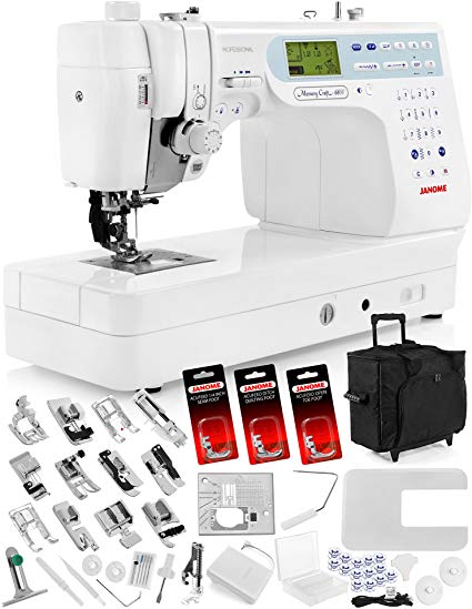 Janome Memory Craft 6600P (6600) Sewing Machine w/Built-in AcuFeed Feeding Sytem   Extension Table   Trolley   AcuFeed 1/4" Seam Foot   AcuFeed Ditch Quilting Foot   AcuFeed Open Toe Foot   Much More