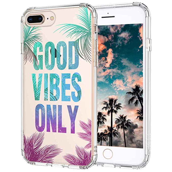 MOSNOVO iPhone 7 Plus Case, Clear iPhone 8 Plus Case, Good Vibes Only Tropica Leaves Quotes Clear Design Transparent Back Case with TPU Bumper for iPhone 7 Plus (2016) / iPhone 8 Plus (2017)