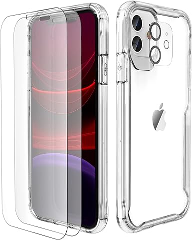 ORETECH Compatible for iPhone 11 Case with [2 x Tempered Glass Screen Protector and 1 x Camera Lens Protector] Thin Hard PC Back Soft Silicone Frame Protective Case for iPhone 11 6.1 inch Transparent