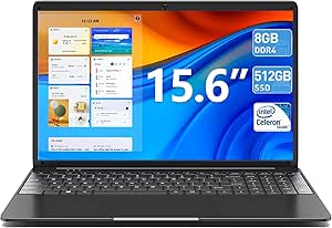 SGIN Laptop Computer, 8GB RAM, 512GB SSD, 15.6 Inch Laptops, Celeron Quad Core Processor (up to 2.8 GHz), 2.4G/5G WiFi, Type-C, Mini HDMI, UHD Graphics 600, 512GB TF Card Expansion(Silver)