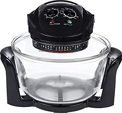 Andrew James Halogen Oven with Accessories & Recipes | 12L Cooker with Lid | Adjustable Temperature & Timer | Includes 5L Extender Ring Rack Tray & Bulb Replacement