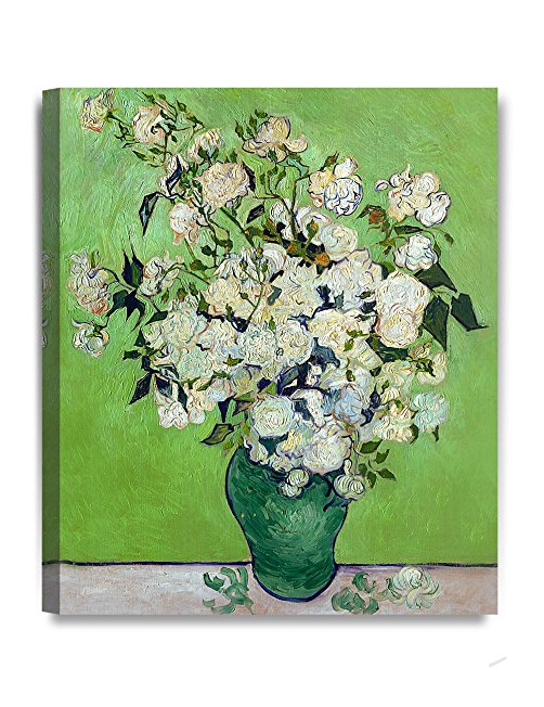 DecorArts - Pink Roses in a Vase, Vincent Van Gogh Art Reproduction. Giclee Canvas Prints Wall Art for Home Decor 30x24"