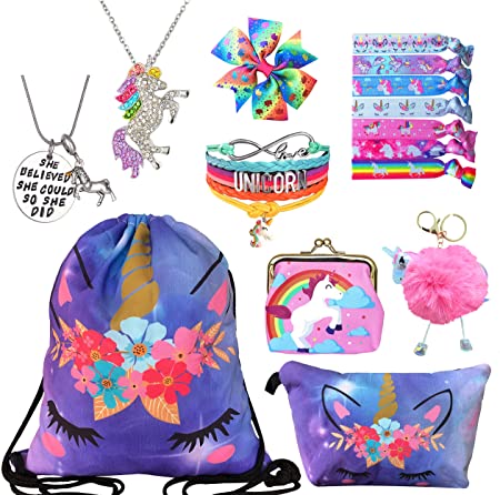 Doctor Unicorn Unicorn Gifts for Girl Drawstring Backpack Makeup Bag (Purple Flower)