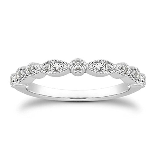 Milgrain Marquise & Round Cubic Zirconia Eternity Ring Stacking Infinity Wedding Band Sterling Silver Platium Plated or Rose Gold Plated Size 4-9