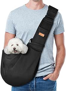 CUBY Dog and Cat Sling Carrier, Hand-Free Dog Carrier Slings with Adjustable Straps Pocker, Puppy Slings Carrier for Small Dogs Cats Outdoor Travel Bag(Black, M-Adjustable Strap)