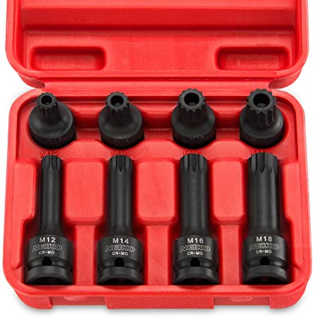 Neiko Pro 10283B 1/2-Inch Drive XZN Triple Square Spline Driver Impact Socket, 8-Piece Set