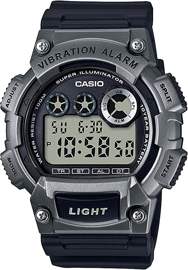 Casio Men's 'Super Illuminator' Quartz Resin Casual Watch, Color: Black (Model: W735H-1A3V)