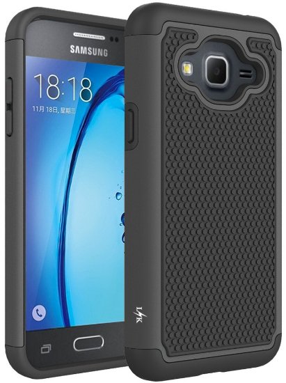 J3 Case, Express Prime Case, Amp Prime Case, LK [Shock Absorption] Hybrid Armor Defender Protective Case Cover for Samsung Galaxy J3 / Express Prime / Amp Prime (Black)