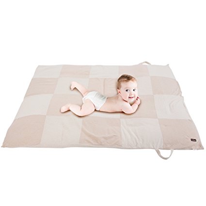 Premium Baby Play Mat - 100% Un-Dyed Organic Cotton Children's Floor Playmat with Carry Bag