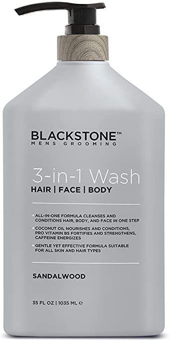 Blackstone Men's Grooming 3-in-1 Hair, Face and Body Wash, Sandalwood (35 oz)