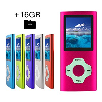 Tomameri - Portable MP3 / MP4 Player with Rhombic Button, Including a 16 GB Micro SD Card and Support up to 32GB, Compact Music & Video Player, Photo Viewer, Video and Voice Recorder Supported -Pink