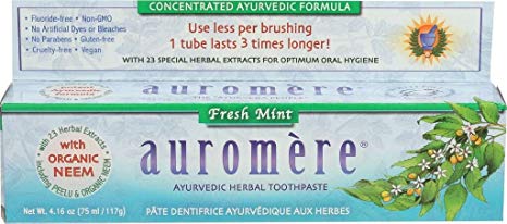 Ayurvedic Herbal Toothpaste Fresh Mint by Auromere - Fluoride-Free, Natural, with Neem and Vegan - 4.16 oz