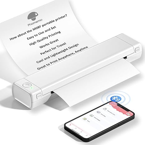 Phomemo Portable Printer Wireless for Travel, M08F Bluetooth Inkless Printer Support 8.5" X 11"US Letter, Compact Printer Compatible with iOS, Android & Laptop, Mobile Printer for Work, Study, Daily