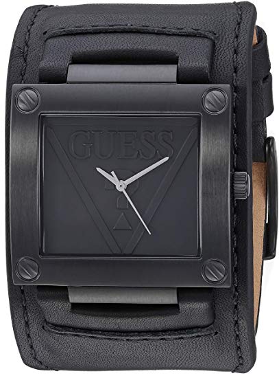 GUESS  Black Genuine Leather Cuff Watch. Color: Black (Model: U1166G2)