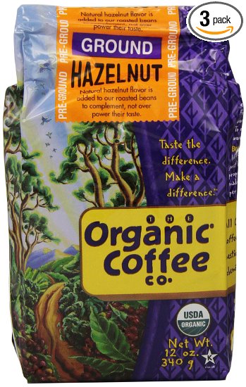 The Organic Coffee Co., Hazelnut Crème- Ground, 12 Ounce- 3 PACK, Flavored, USDA Organic