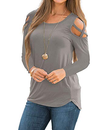 Rdfmy Womens Loose Strappy T-Shirts Cold Shoulder Tops Short Sleeve and Blouses