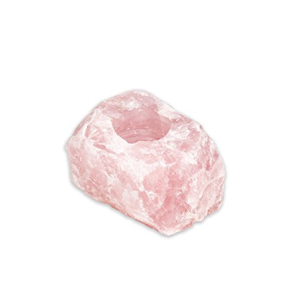 Roca Moda One-of-a-Kind Natural Stone Tea Light Holder, Rose Quartz