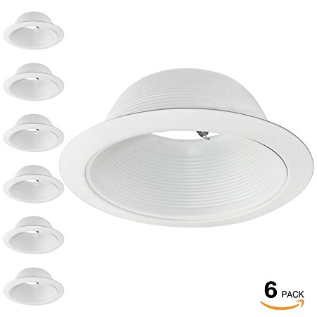 6 Pack 6 Inch Recessed Can Light Trim with White Metal Step Baffle, for 6 inch Recessed Can, Detachable Iron Ring Included, Fit Halo/Juno Remodel Recessed Housing, Line Voltage Available