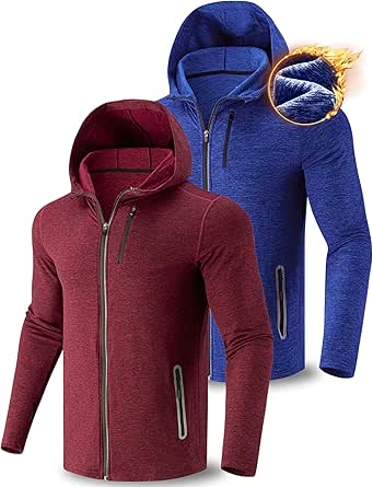 Liberty Imports 2-Pack Men’s Zip-Up Hoodies with Zipper Pockets, Lightweight Fleece Sweatshirts for Running Casual Activewear