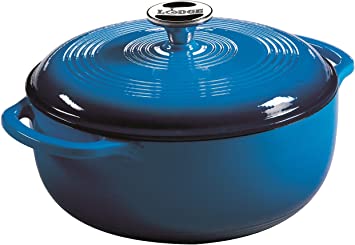 Lodge 4.5 Quart Enameled Cast Iron Dutch Oven. Blue Enamel Iron Dutch Oven (Carribbean Blue) -